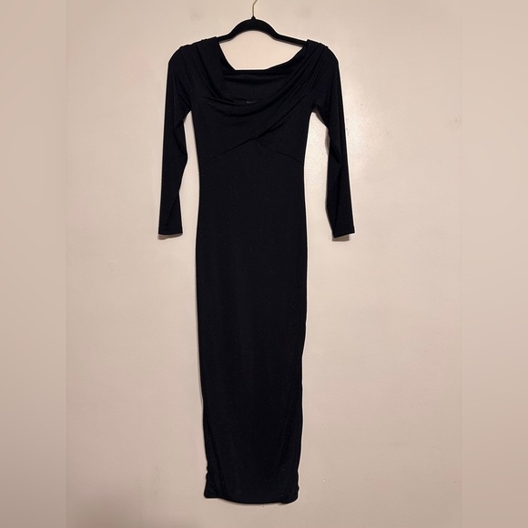 AllSaints Delta Shimmer Off the Shoulder Long Sleeve Midi Dress Black size 2 - Picture 5 of 10